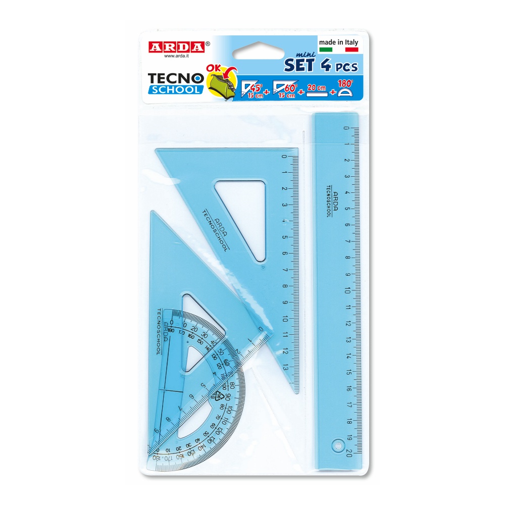 ΤΡΙΓΩΝΑ ΣΕΤ ARDA TECNOSCHOOL 20cm (διαφανή σιέλ)