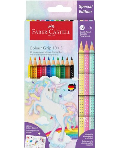 ΚΡΑΓΙΟΝ ΞΥΛΙΝΑ FABER CASTELL GRIP/SPARKLE  ΜΟΝΟΚΕΡΟΣ 13 χρωμ.(10+3 )
