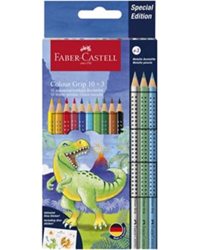 ΚΡΑΓΙΟΝ ΞΥΛΙΝΑ FABER CASTELL GRIP/METALIC ΔΕΙΝΟΣΑΥΡΟΣ 13 χρωμ.(10+3 )