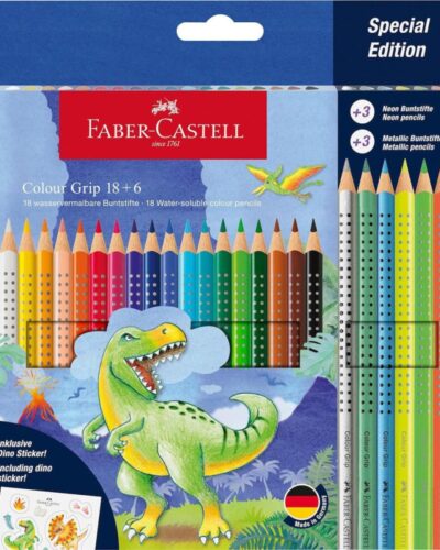 ΚΡΑΓΙΟΝ ΞΥΛΙΝΑ FABER CASTELL GRIP/METALIC/FLUO ΔΕΙΝΟΣΑΥΡΟΣ 24 χρωμ.(18+3+3)