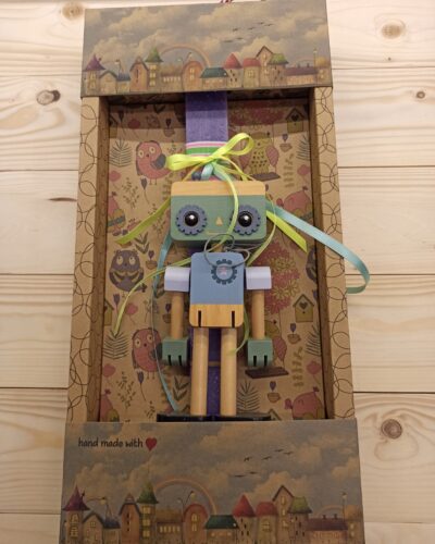 Λαμπάδα Ξύλινο Ρομπότ Μωβ