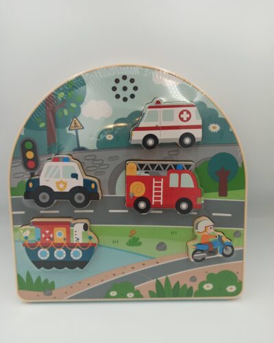 Wooden Puzzle With Sound Vehicles