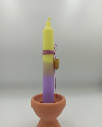 Λαμπάδα Κερί Κίτρινο Μωβ Με Μεταλλικό Στοιχειο