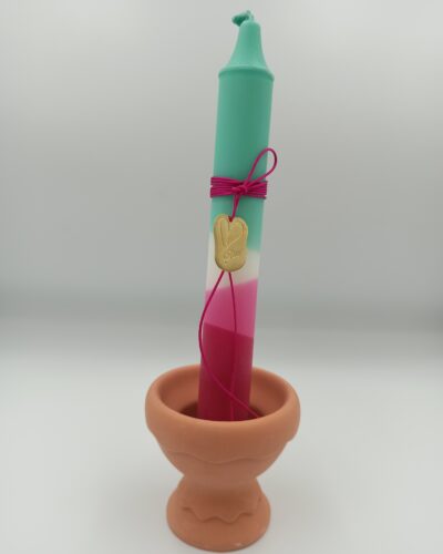 Λαμπάδα Κερί Φούξια Μεντα Με Μεταλλικό Στοιχειο