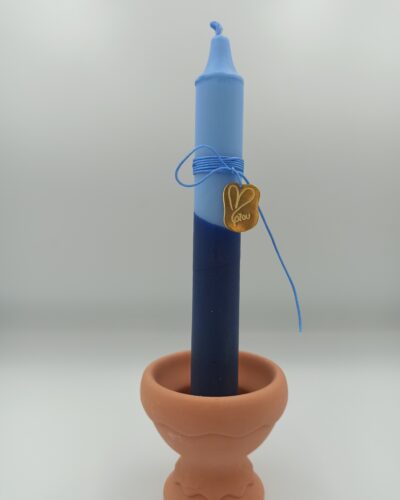 Λαμπάδα Κερί Μπλε Σιελ Με Μεταλλικό Στοιχειο