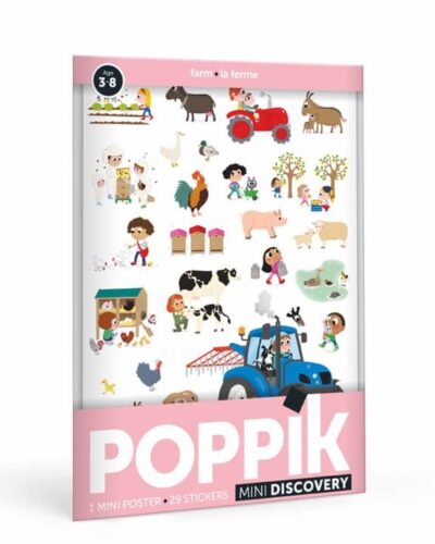 Mini Poster Farm | 26 stickers farm animals for children | Poppik