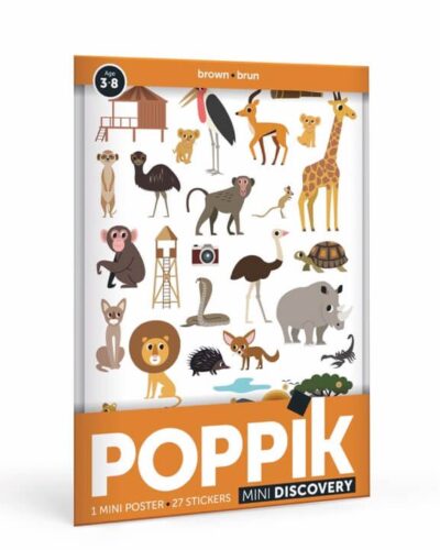 Mini Poster Savanna | Poster and 26 animals of the savanna stickers for children | Poppik