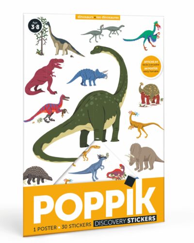 Mini Poster Dinosaurs| Poster and 26 stickers dinosaurs for kids | Poppik