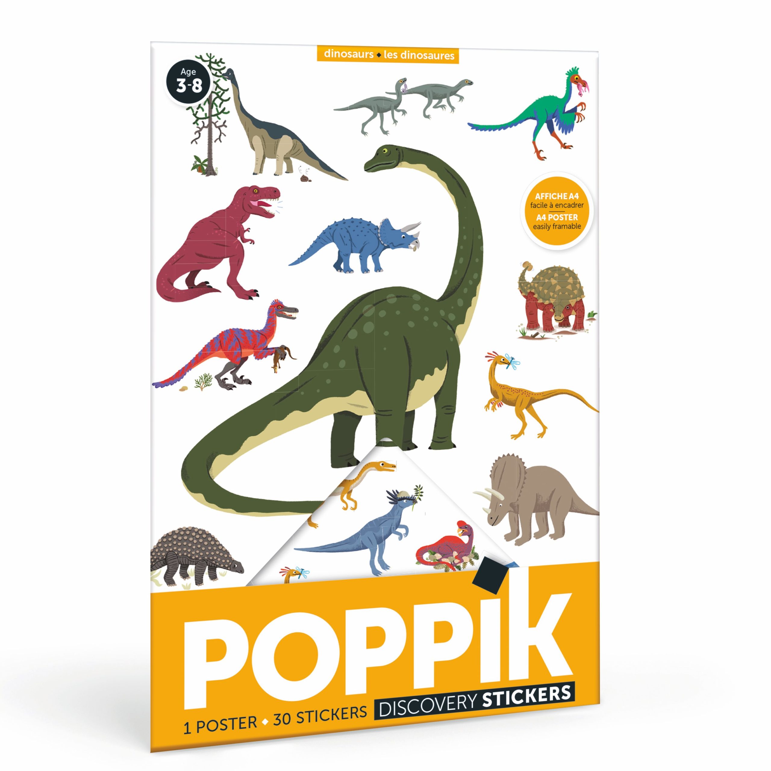 Mini Poster Dinosaurs| Poster and 26 stickers dinosaurs for kids | Poppik