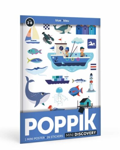 Mini Poster Sea | Poster and 26 animals of the sea stickers for children | Poppik