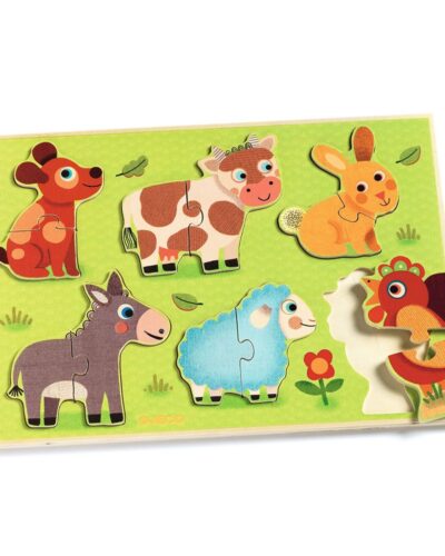 Djeco Ξύλινα σφηνώματα και παζλ Ζωάκια στο λιβάδι