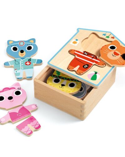 Djeco ξύλινο παζλ σε κουτί Ντύνω Ζωάκια