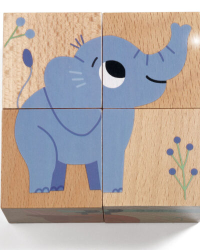 Djeco 4 ξύλινοι κύβοι - παζλ Με ζωάκια του δάσους