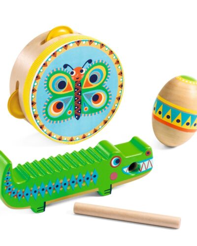 Djeco Ξύλινο μουσικό σετ κρουστών οργάνων Ταμπουρίνο, Μουσικό αυγό, Ξύστρα