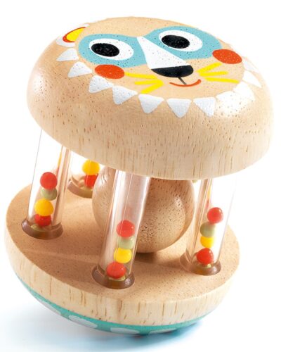 Djeco κουδουνίστρα ξύλινη Ζωάκι - μπαλάκι (Διατίθεται σε display 9 τεμ.)