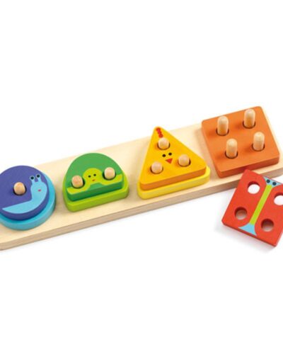 Djeco Ξύλινη βάση με καβίλιες Μαθαίνω γεωμετρικά σχήματα - χρώματα