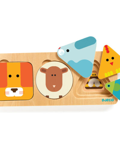 Djeco Ξύλινο παζλ 3 επιπέδων Σχήματα -Ζωάκια - FSC MIX