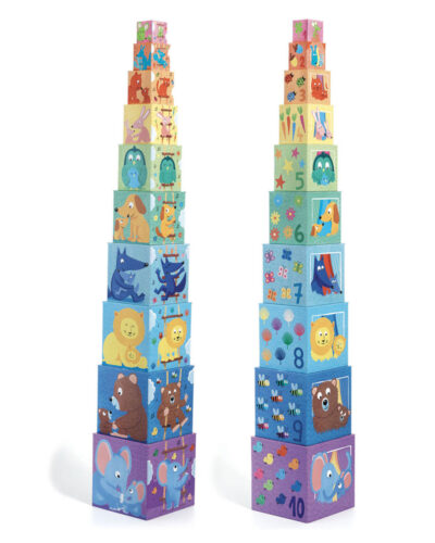 Djeco 10 Κύβοι στοίβαξης - αρίθμησης Ζωάκια Ουράνιο τόξο 86εκ. ύψος