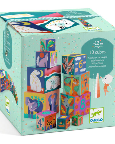 Djeco 10 Κύβοι στοίβαξης - αρίθμησης Άγρια Ζωάκια 86εκ. ύψος