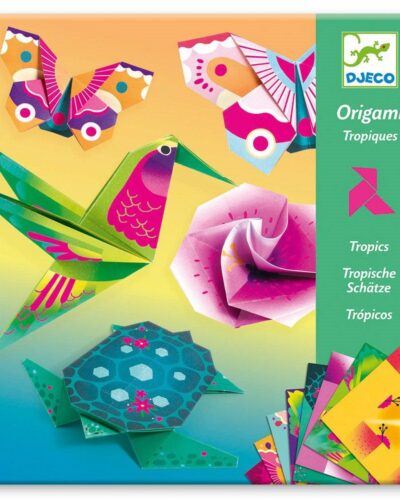Djeco Οριγκάμι κατασκευή νέον χρώματα Τροπικά ζωάκια και λουλούδια