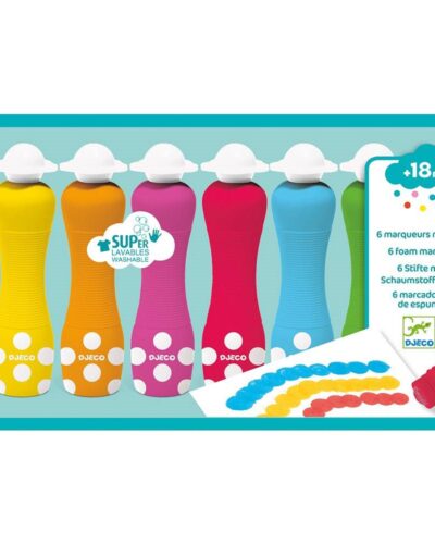 Djeco 6 Μαρκαδόροι με αφρώδη μύτη για μικρά παιδιά +18 Μηνών