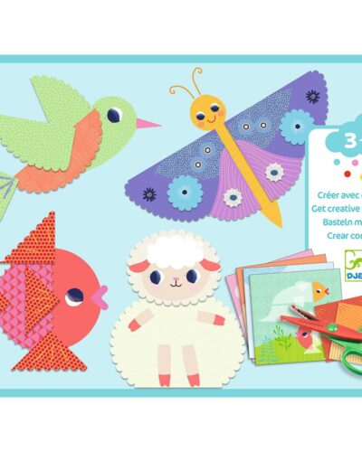 Djeco Κολάζ με αυτοκόλλητα και ψαλίδι Ζωάκια