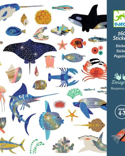 Djeco 160 Αυτοκόλλητα σε 4 καρτέλες Ωκεανός μεταλλικό εφέ