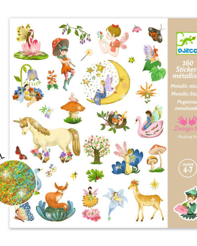 Djeco 160 Αυτοκόλλητα σε 4 καρτέλες Νεράιδες - Μονόκεροι μεταλλικό εφέ