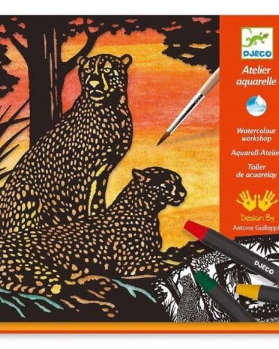 Djeco Ζωγραφική ακουαρέλα με υδατοδιαλυτά κραγιόν Ζωάκια με μαύρη κορνίζα