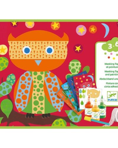 Djeco ζωγραφική με σφουγγαράκι και Masking tape Κουκουβάγια