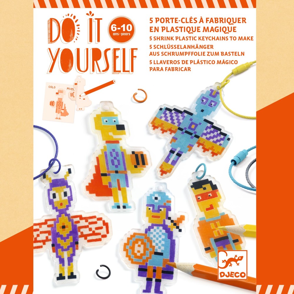 Djeco DIY φτιάχνω τα δικά μου μπρελόκ με συρρικνούμενο πλαστικό