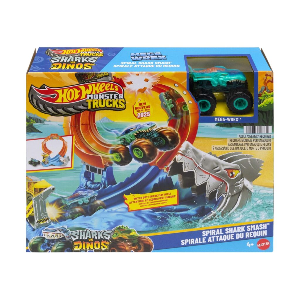 Mattel Hot Wheels Monster Trucks: Sharks VS. Dinos - Spiral Shark Smash Playset (JFR08)