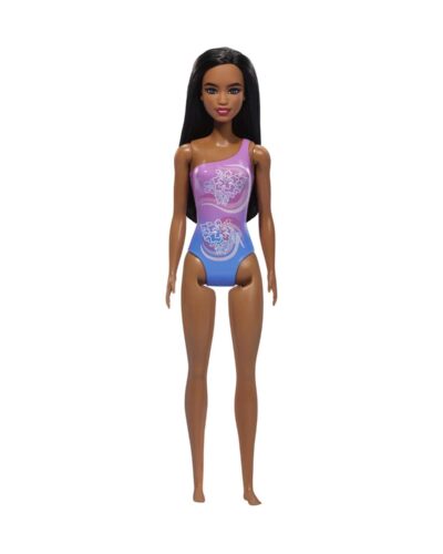 Mattel Barbie: Beach - Dark Skin Doll Wearing Tropical ID Pink and Blue Swimsuit (HXX49)