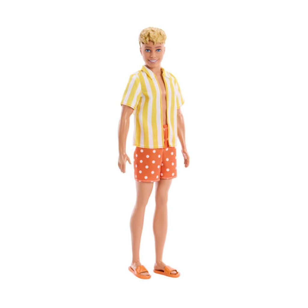 Mattel Barbie: Style - Ken Fashionistas Doll with Blond ID Hair, Yellow Polka-Dot Board Shorts with Yellow &White Striped Shirt #252 (JJN66)