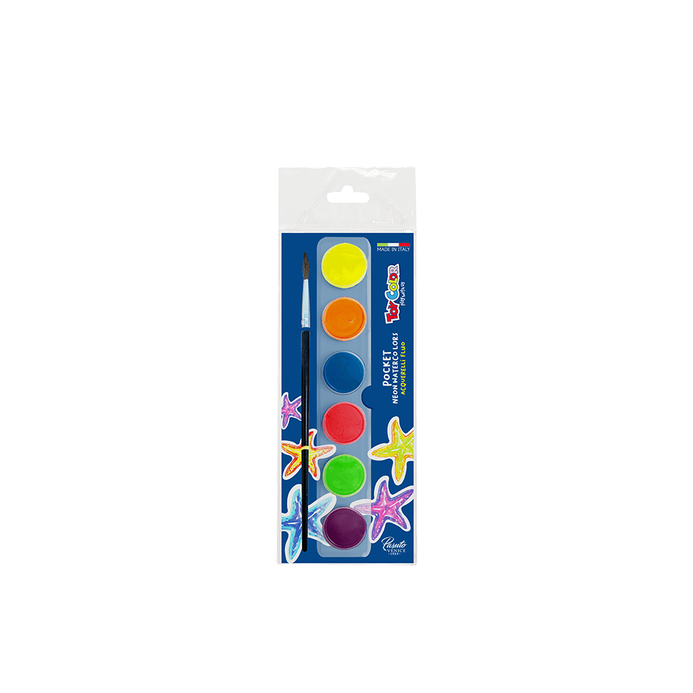 Toy Color Νεροχρώματα με Πινέλο Blister 6 Χρώματα Φ22mm Primary Neon