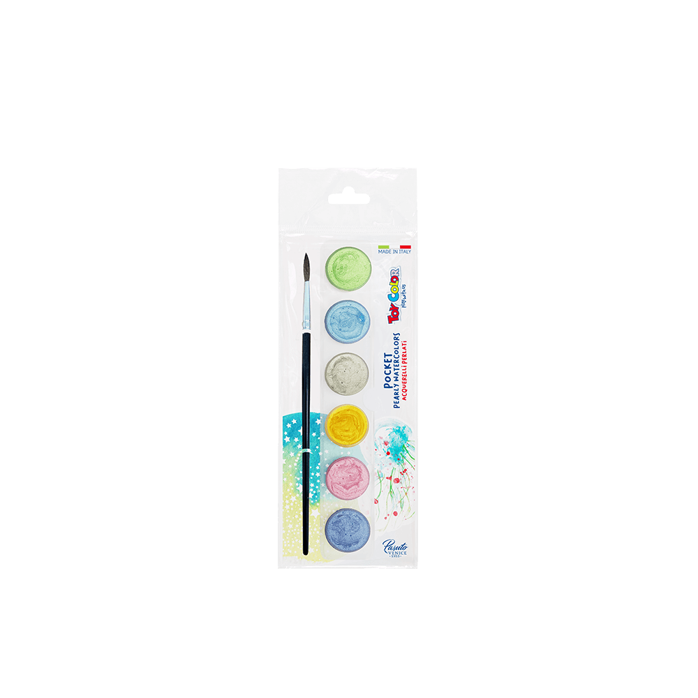 Toy Color Νεροχρώματα με Πινέλο Blister 6 Χρώματα Φ22mm Primary Pearly