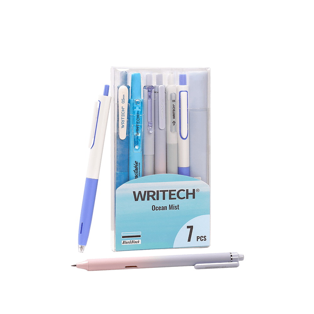 Writech Σετ Γραφής 7 Τεμαχίων (Στυλό Gel & Μαρκαδόρος Υπογράμμισης) Μαύρο & Μπλε